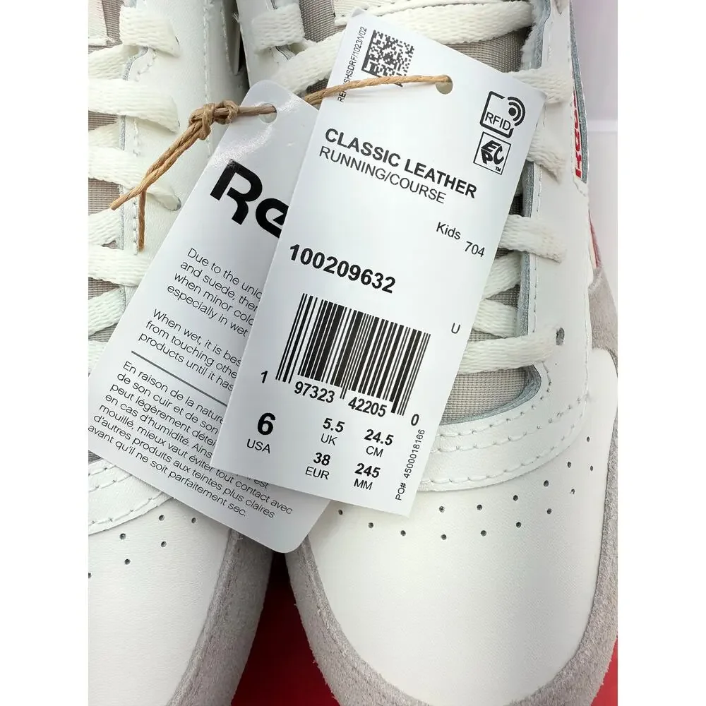 Reebok Classic Leather Size 6 Youth Womens 7.5 White Red Running Shoes Retro NEW